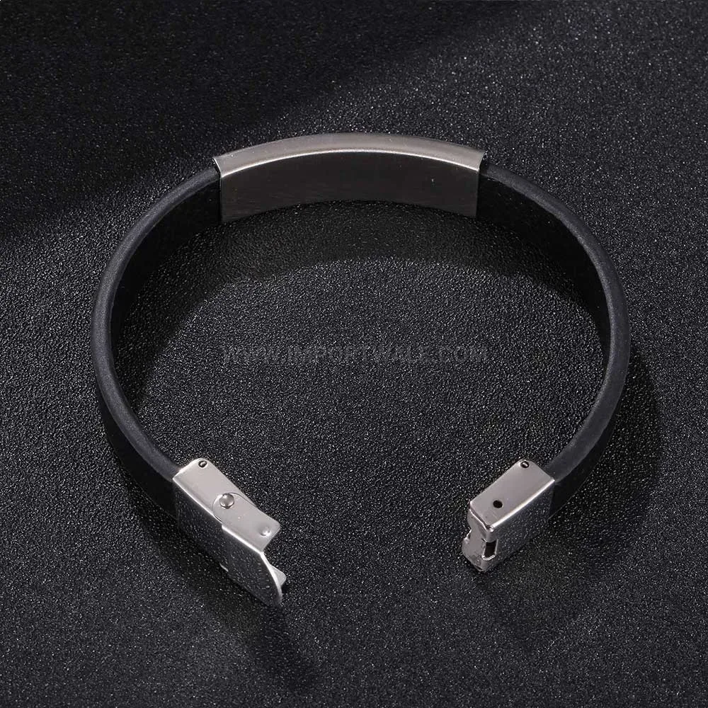 Textured Microfiber Leather Strap Bracelet with Stainless Steel Hardware