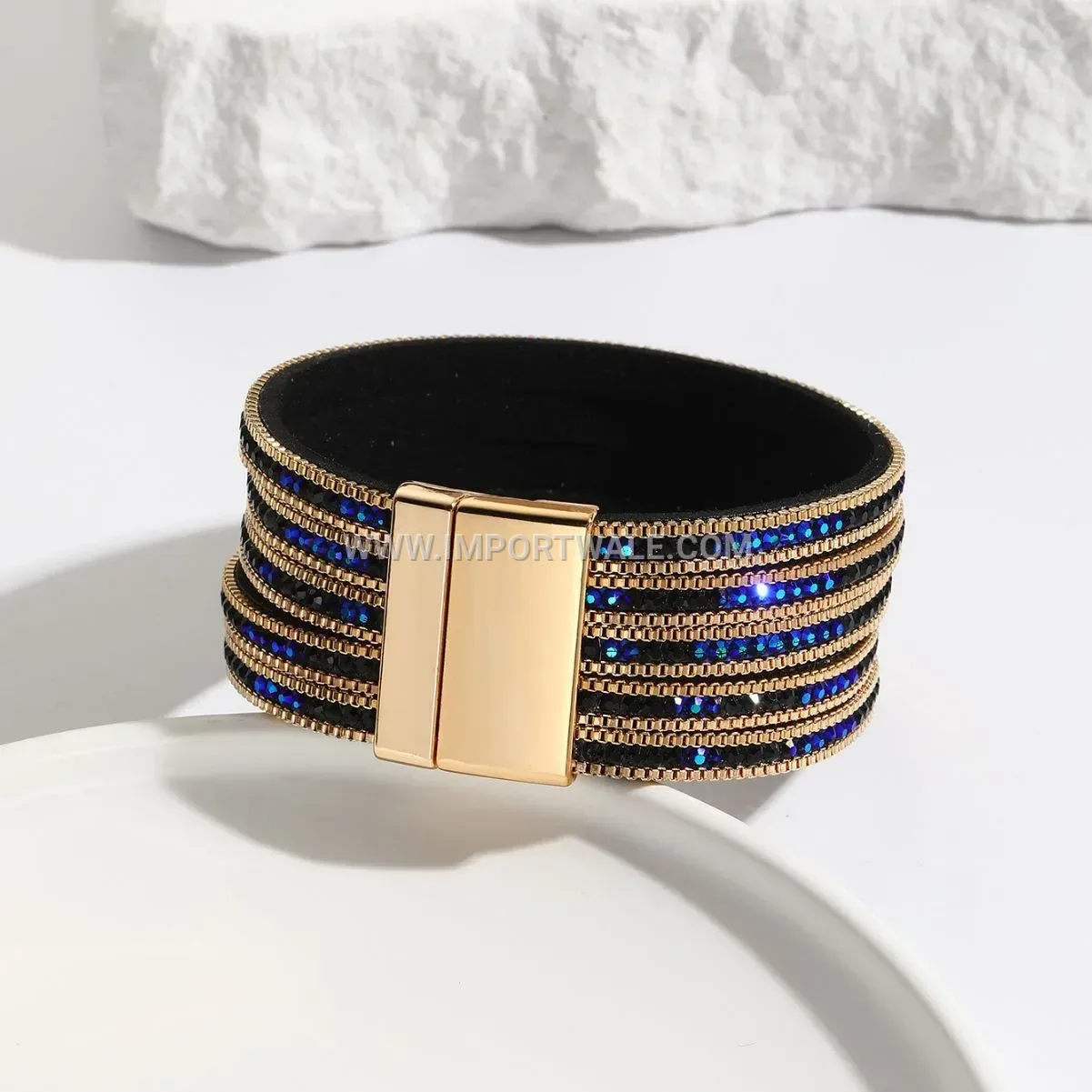Multi Strand Leather Chain Wrap Bracelet with Magnetic Clasp