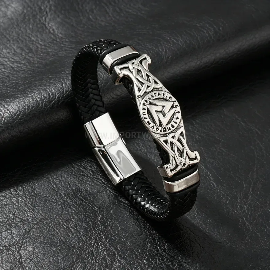 Fashion Braided Leather Strand Wrap Bracelet with Alloy Accents