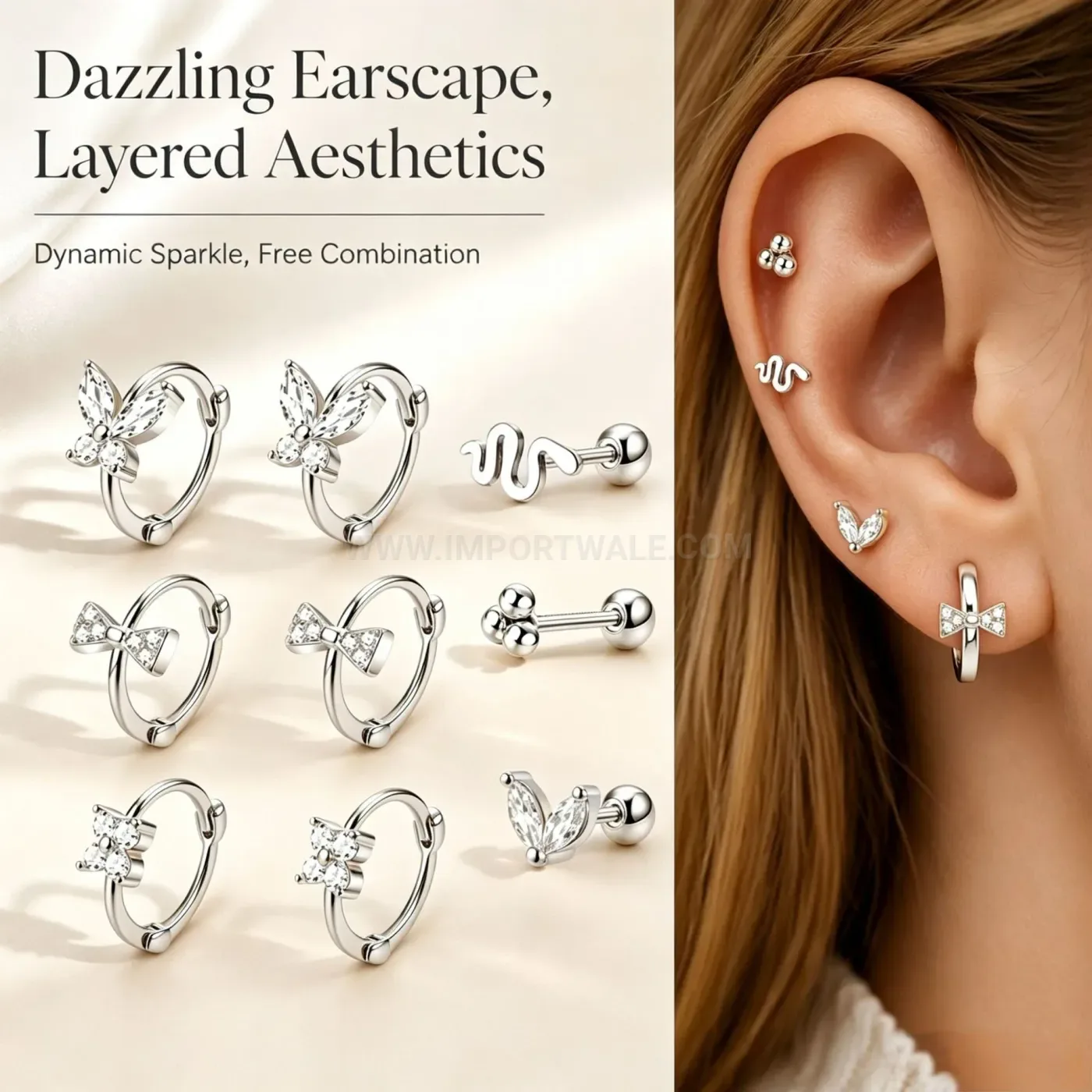 Modern Multi Style Stainless Steel Hoop Stud Earring Set