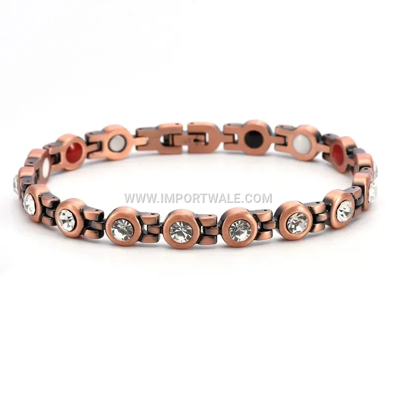 Pure Copper Magnetic Bracelet Accentuated with Surface Stones