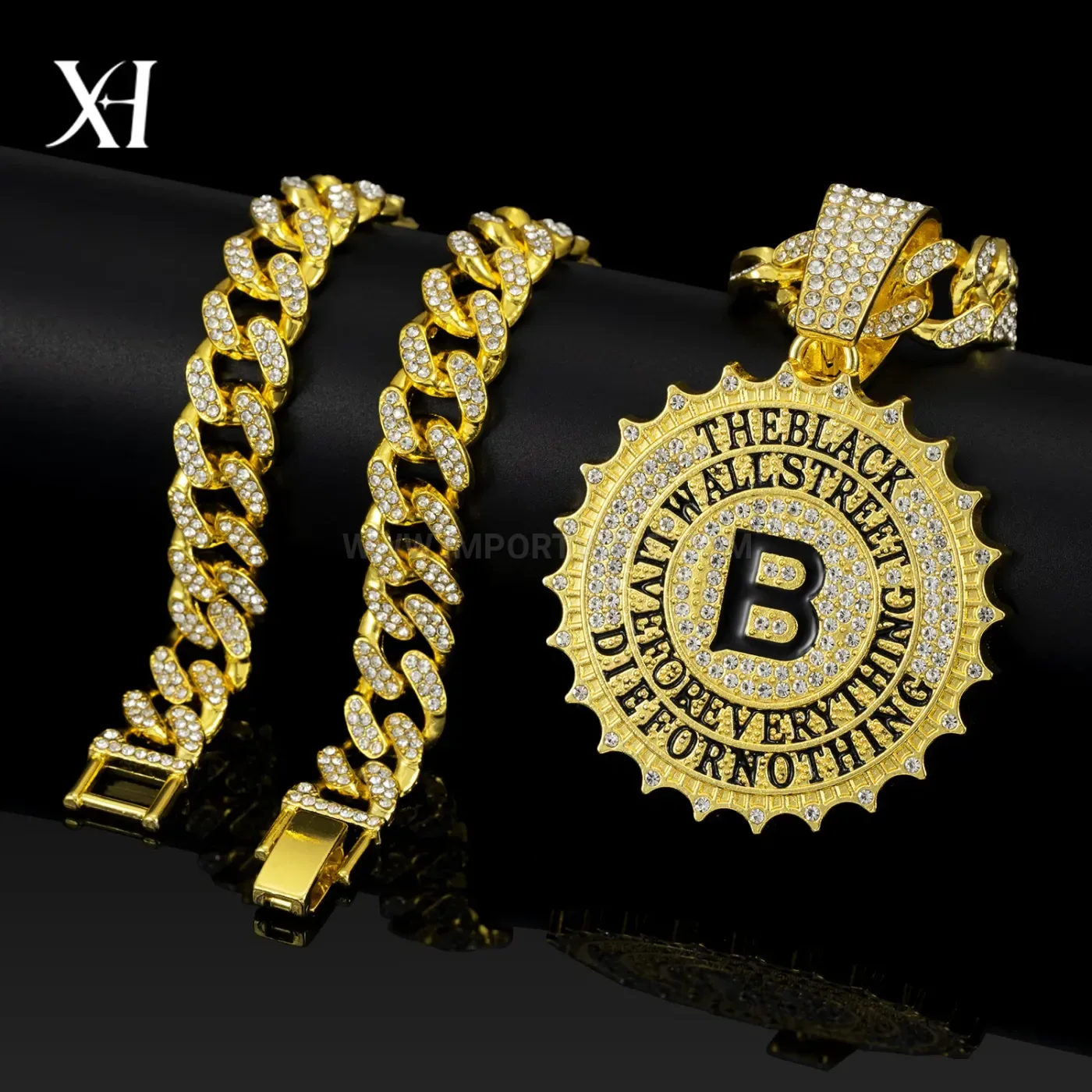 Designer Gear Letter B Charm Thick Cuban Chain Necklace