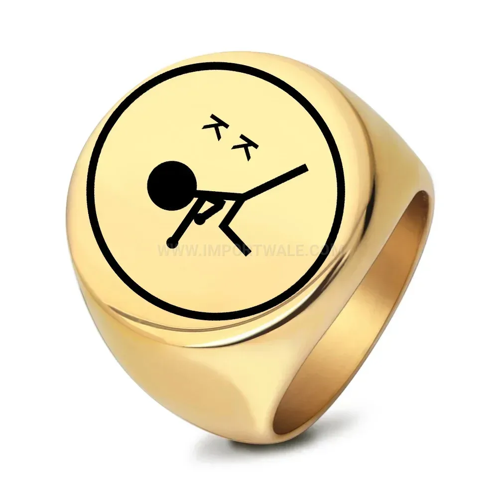 Bold Laser Engraved Target Emblem Round Signet Ring