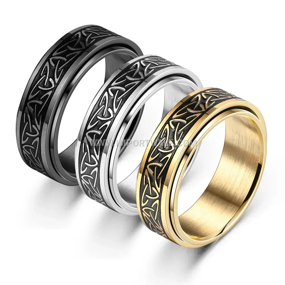 Rotatable Viking Script Stainless Steel Band Ring