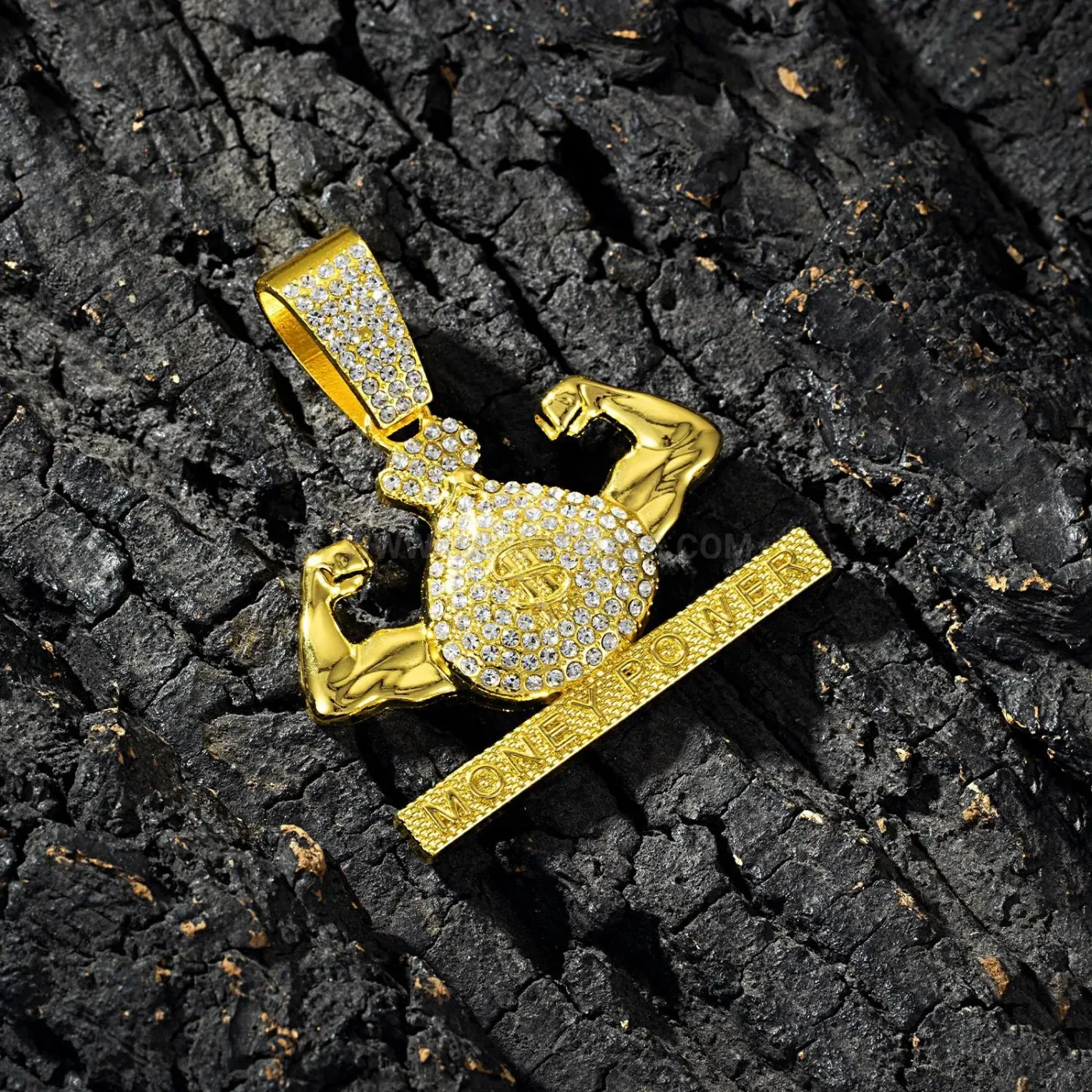 Trendy Rhinestone Money Bag Letter Pendant Cuban Chain Necklace