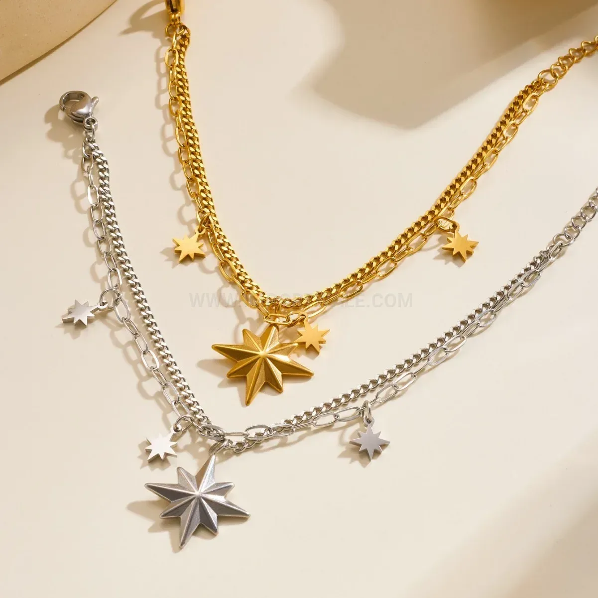 Eight Point Star Stainless Steel Thick Chain Bracelet