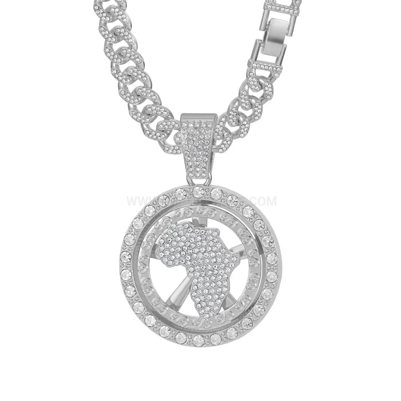 Trendy Rotating Africa Map Pendant Cuban Chain Necklace