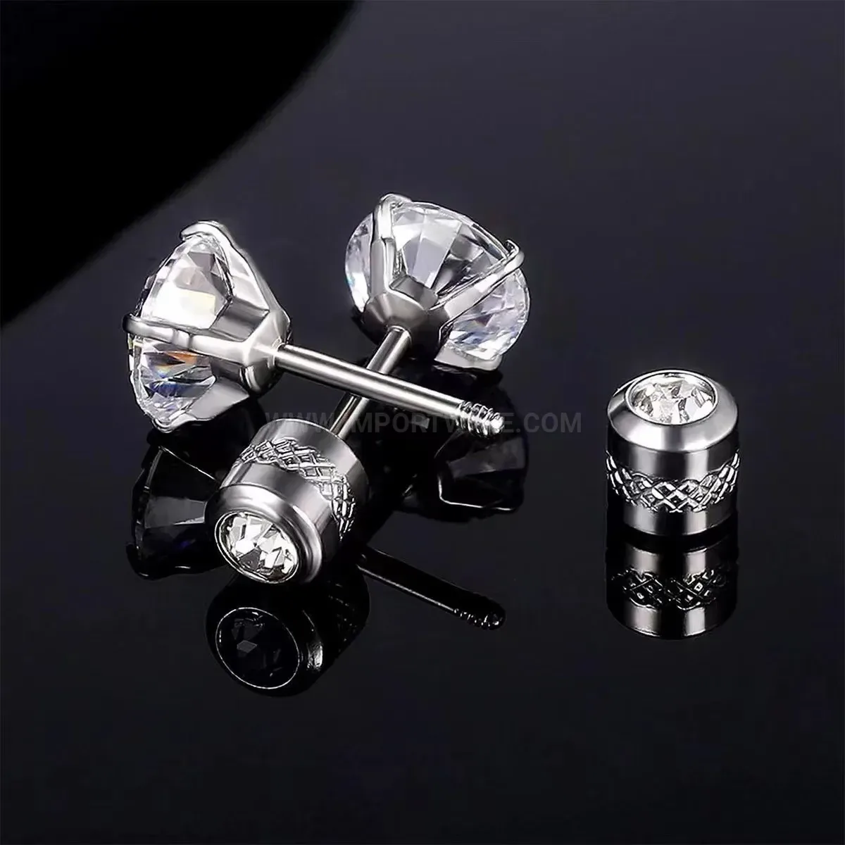 Classic Double Ended Stainless Steel Zircon Stud Piercing Earrings