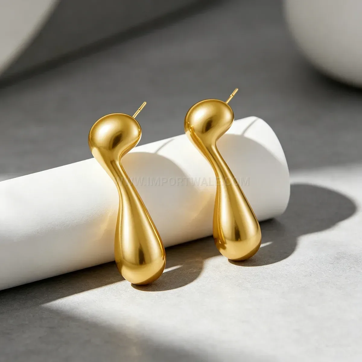 Abstract Curved Teardrop Stainless Steel Stud Earrings