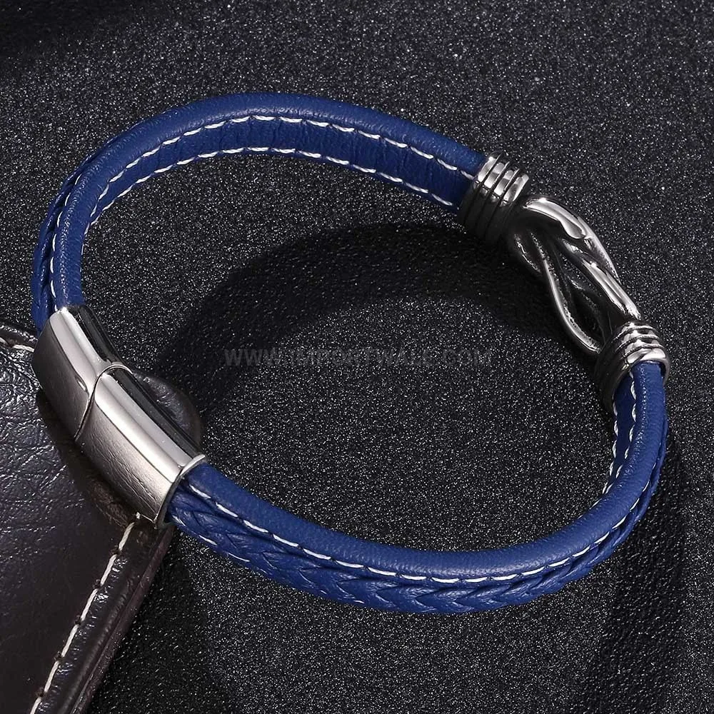 Braided Leather Cord Wristband With Magnetic Stainless Steel Clasp