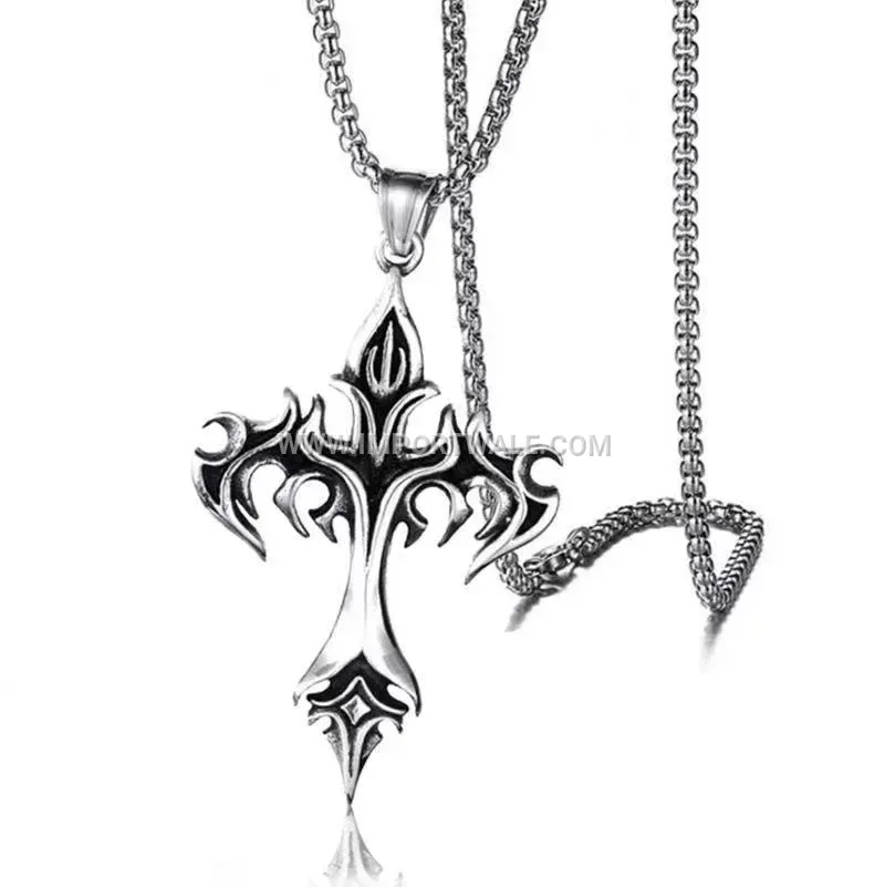 Vintage Flame Cross Stainless Steel Men Pendant