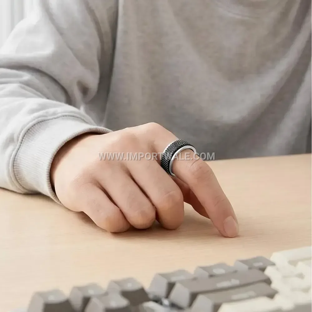 Rotatable Braided Mesh Texture Stainless Steel Band Ring