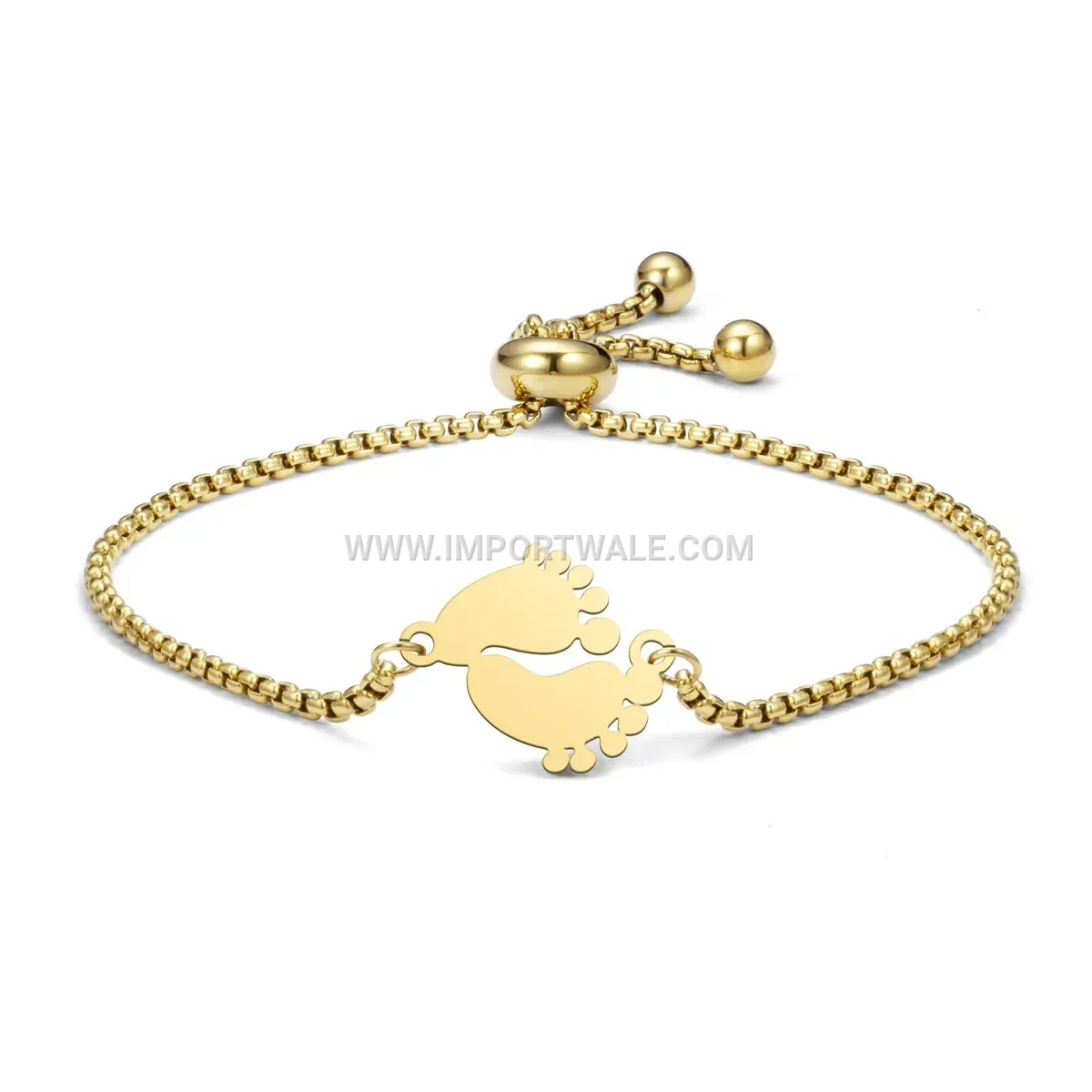 Stainless Steel Footprint Charm Bracelet with Pearl Chain