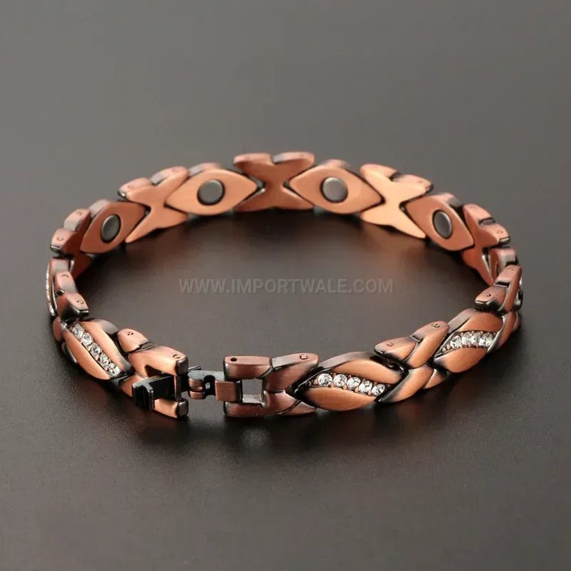 Stylish Vintage Red Copper Rhinestone Inlaid Bio Magnetic Bracelet