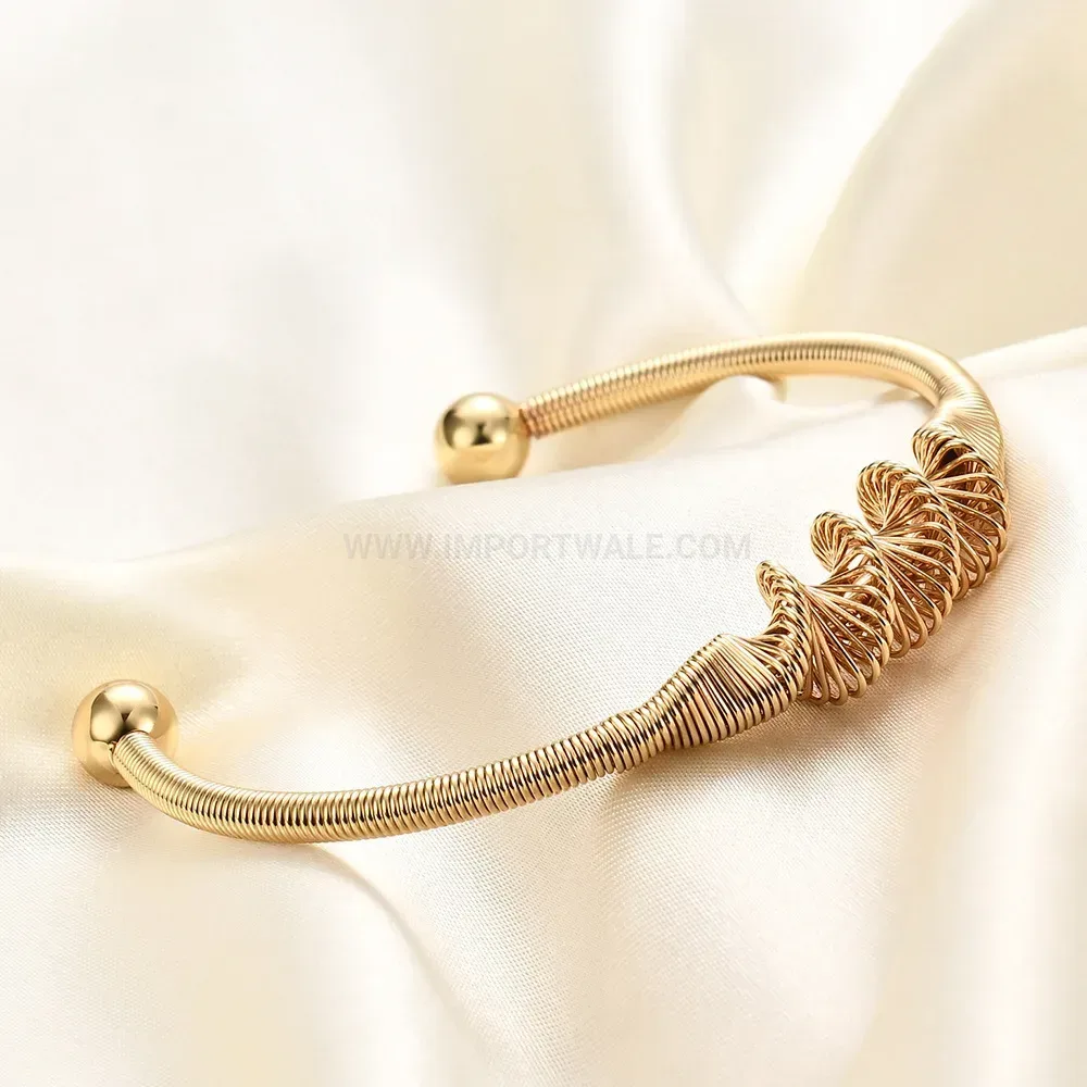 Fashion Textured Thread Open Cuff Stainless Steel Bangle