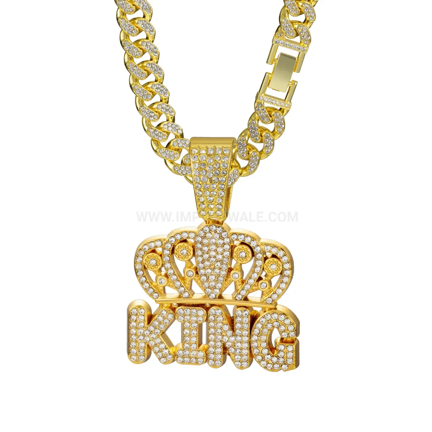 Crowned KING Letter Iced Out Hip Hop Pendant