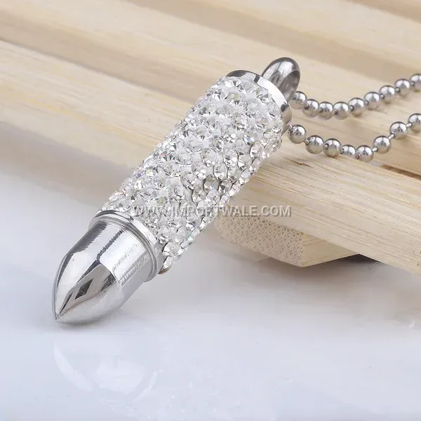 Rhinestone Bullet Pendant Stainless Steel Trend Necklace