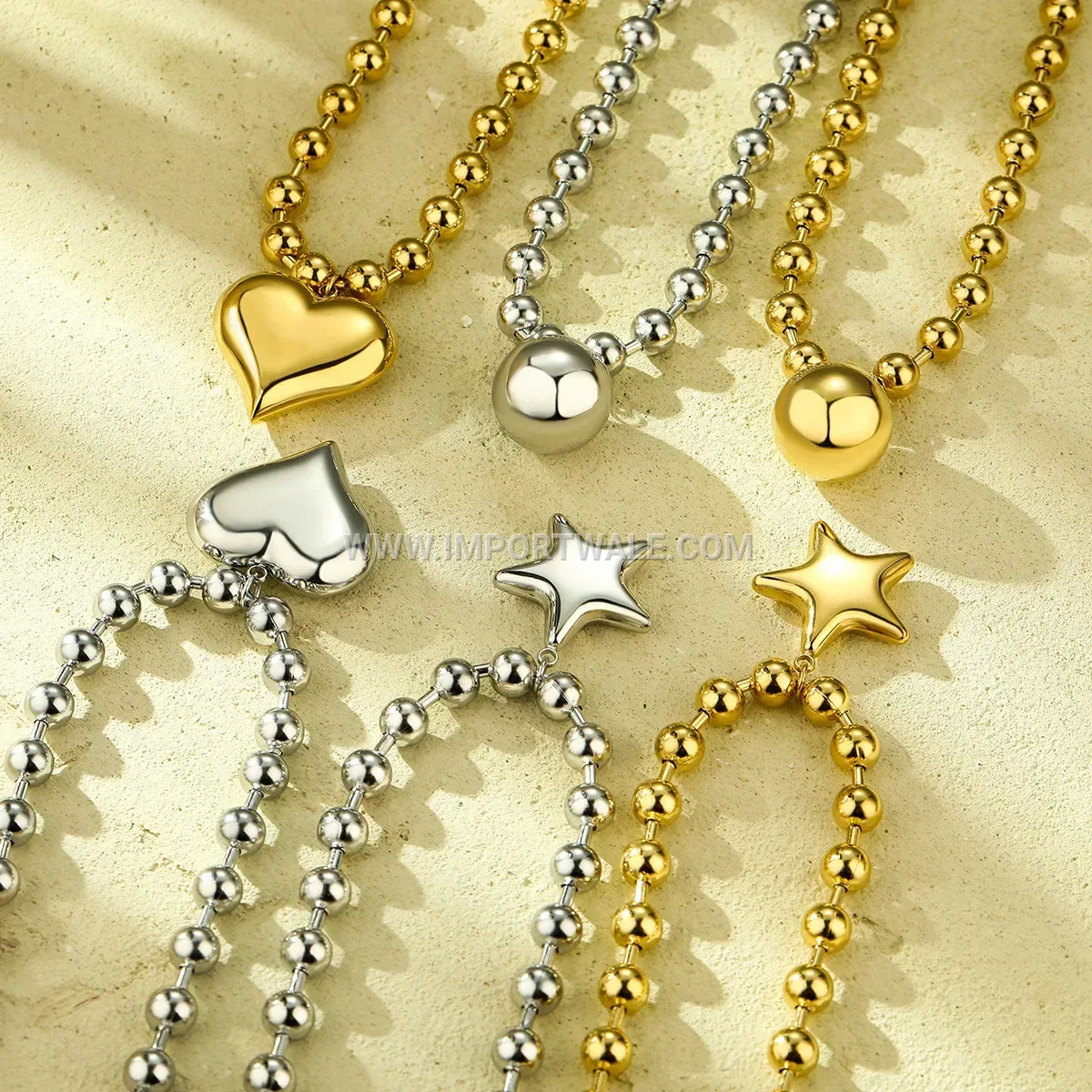 Stainless Steel Star and Heart Link Chain Necklace