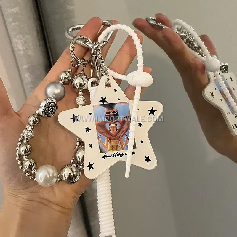 Star Shaped Photo Frame Plastic Keychain Bag Charm