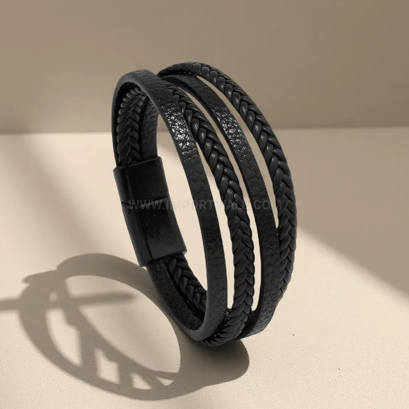 Stylish Handcrafted Braided Leather Wristband With Alloy Magnetic Clasp