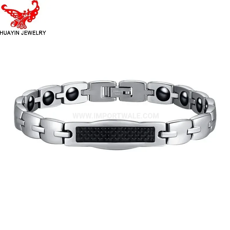 Stylish Carbon Fiber Inlaid Titanium Steel Bio Magnetic Bracelet
