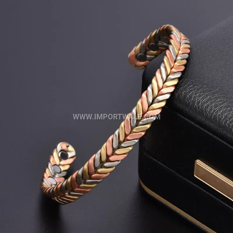 Tri-Tone Copper Magnetic Sport Bangle Bracelet