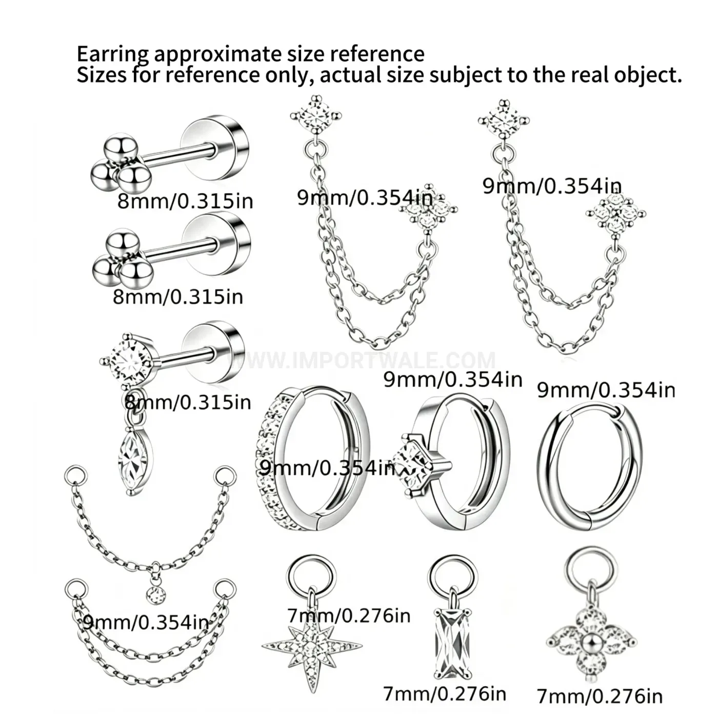 Modern Delicate Cubic Zirconia Stainless Steel Huggie and Cartilage Earring Set