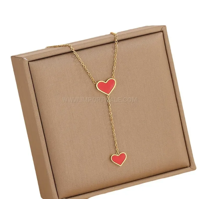 Elegant Asymmetric Cutout Red Heart Titanium Steel Drop Earrings