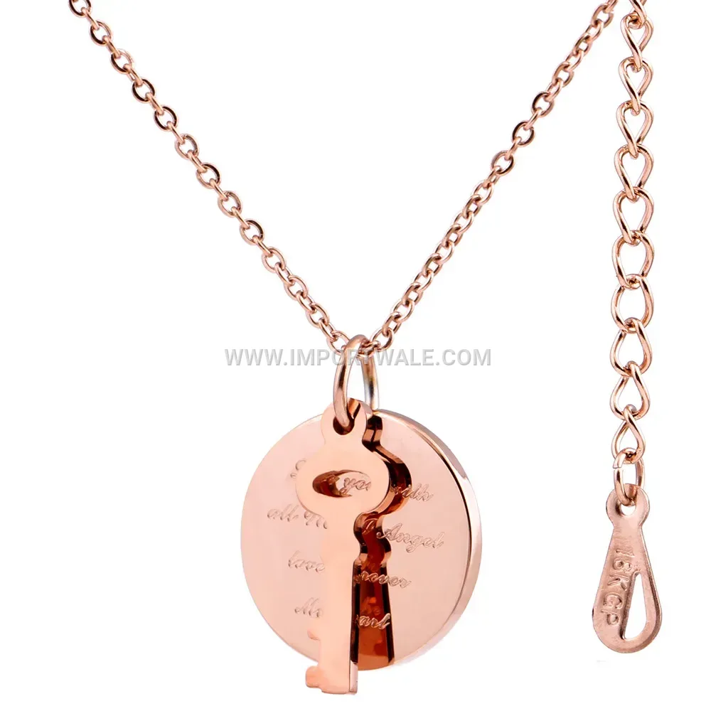 Titanium Steel Key Pendant Couple Necklace with Letter Engraving