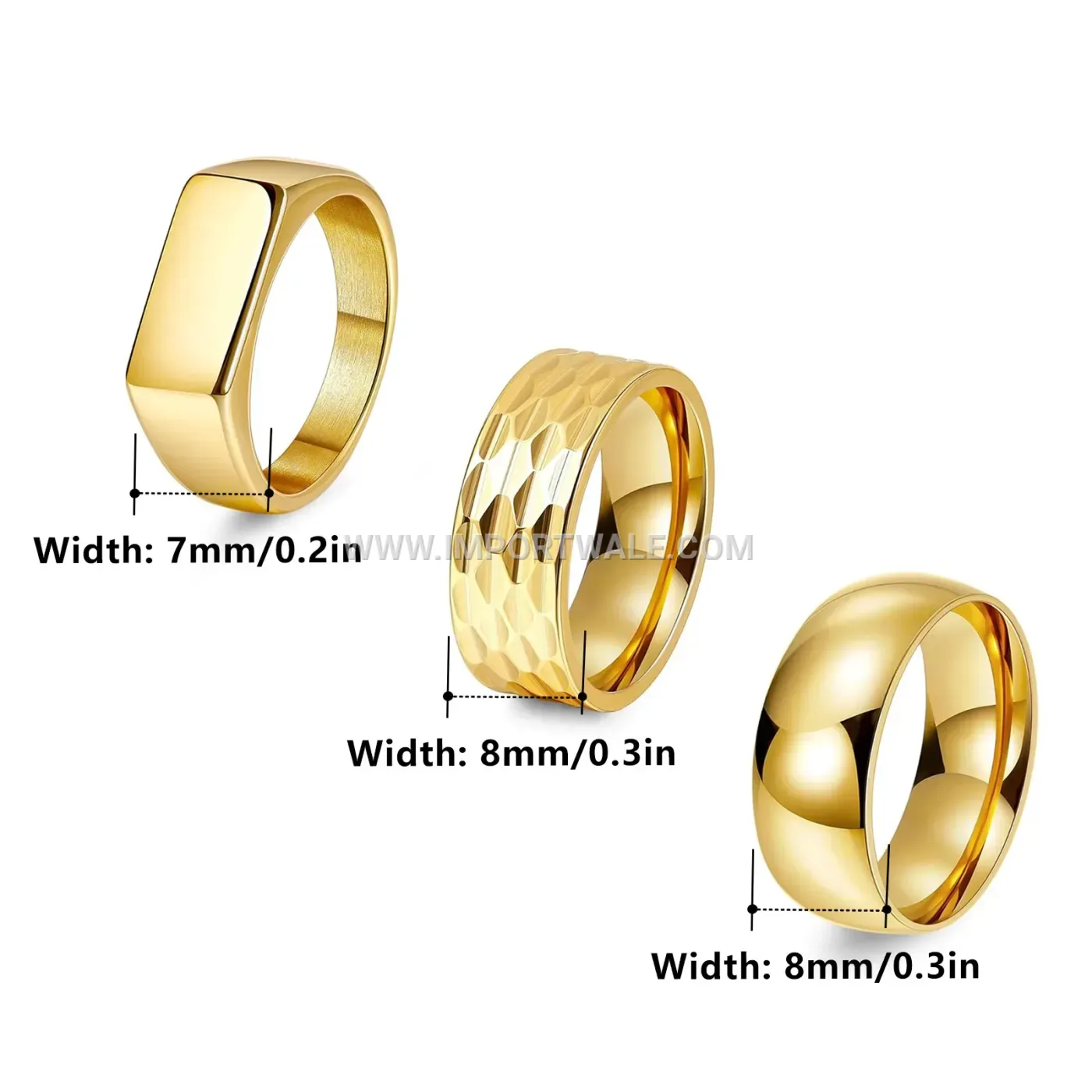 Geometric Hammered Stainless Steel Minimalist Square Ring Set