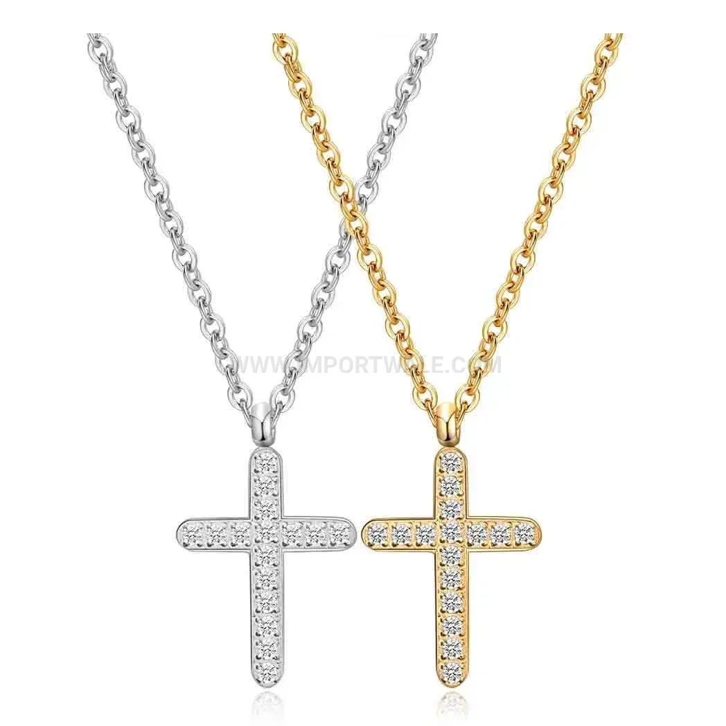 Rhinestone Cross Stainless Steel Collar Necklace in 18K Gold Finish