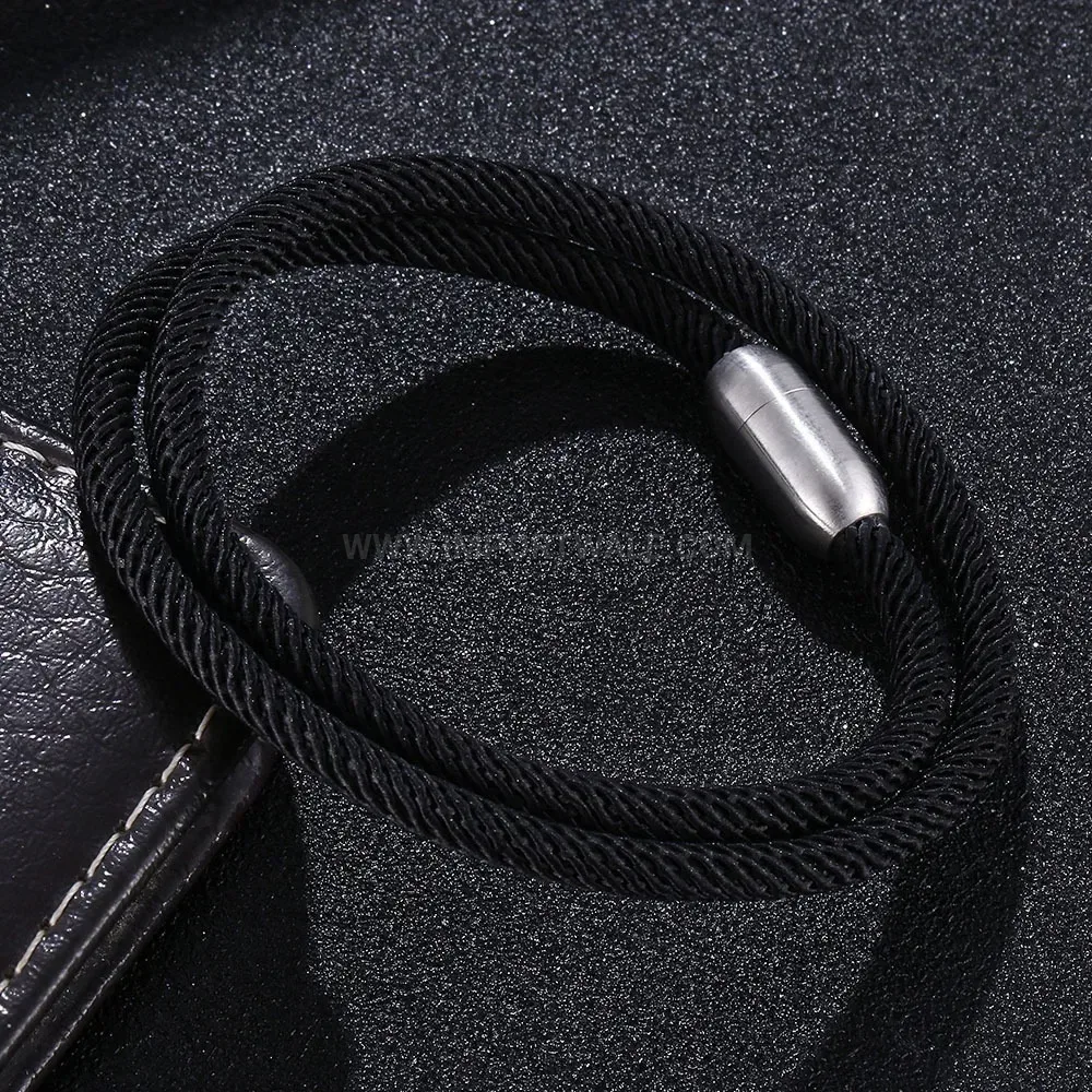 Double-Wrap Stainless Steel Leather Bracelet With Magnetic Clasp
