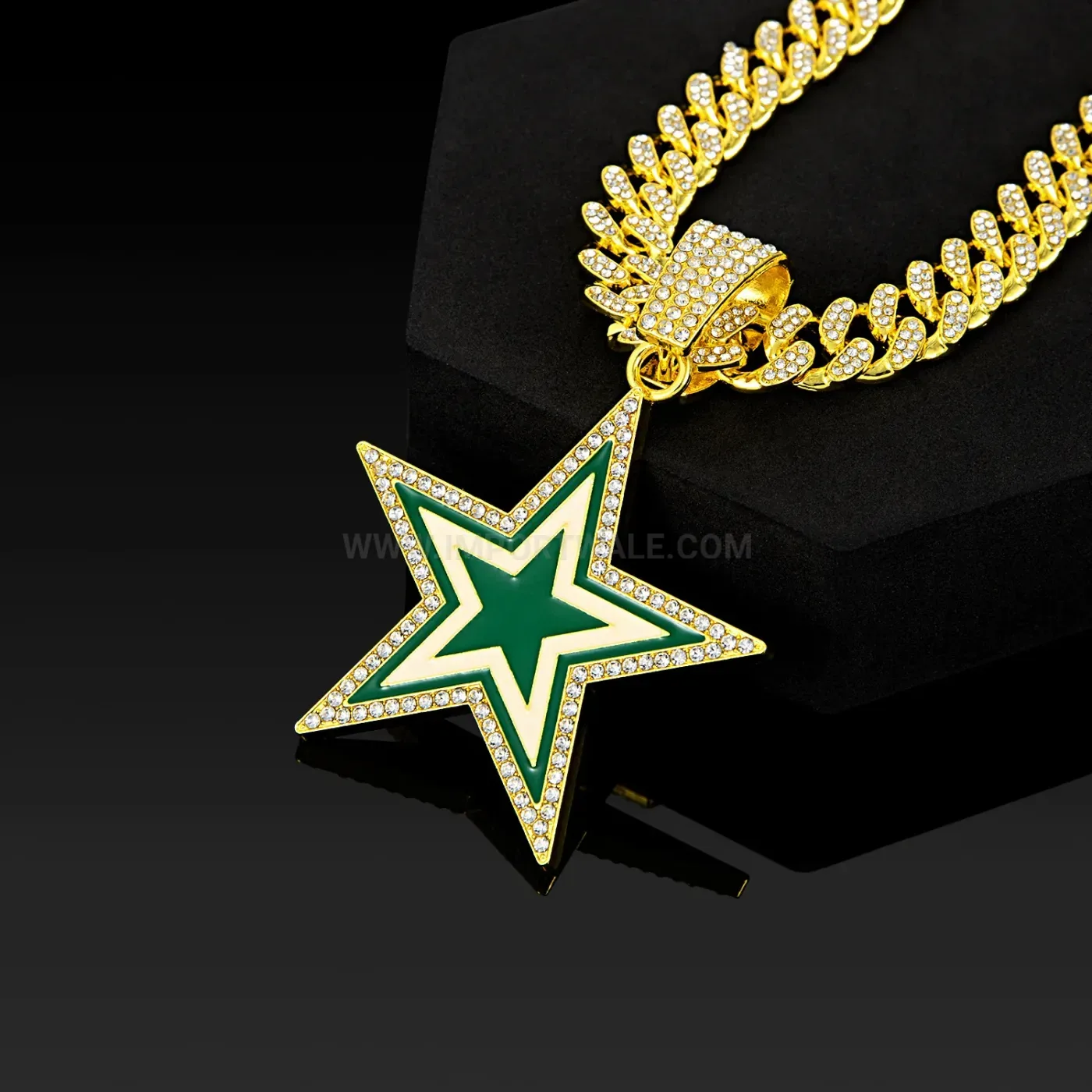 Enamel Five-Point Star Pendant Miami Cuban Chain Necklace