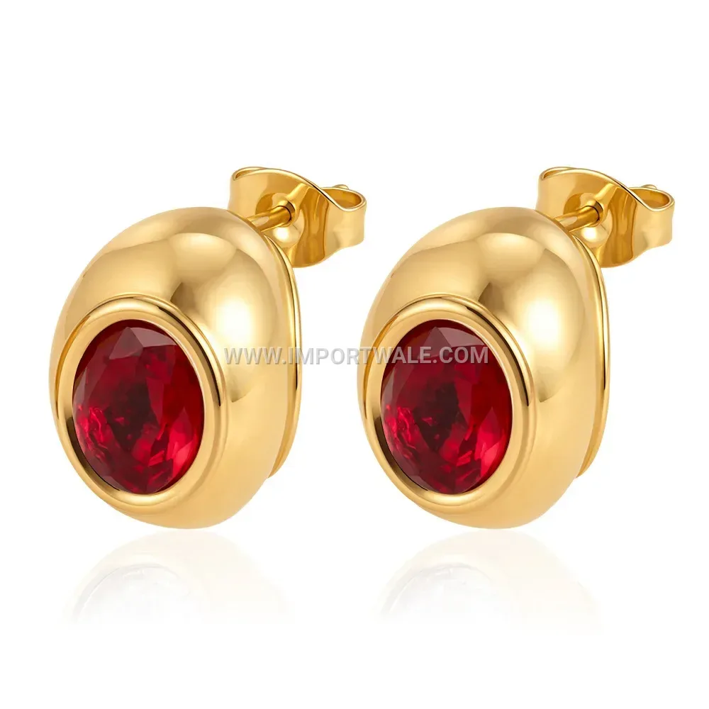 Oval Zircon Stainless Steel Geometric Stud Earrings