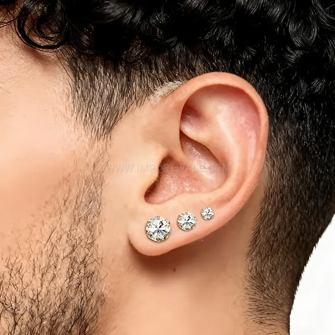 Modern Round Cubic Zirconia Plated Stainless Steel Piercing Stud Set