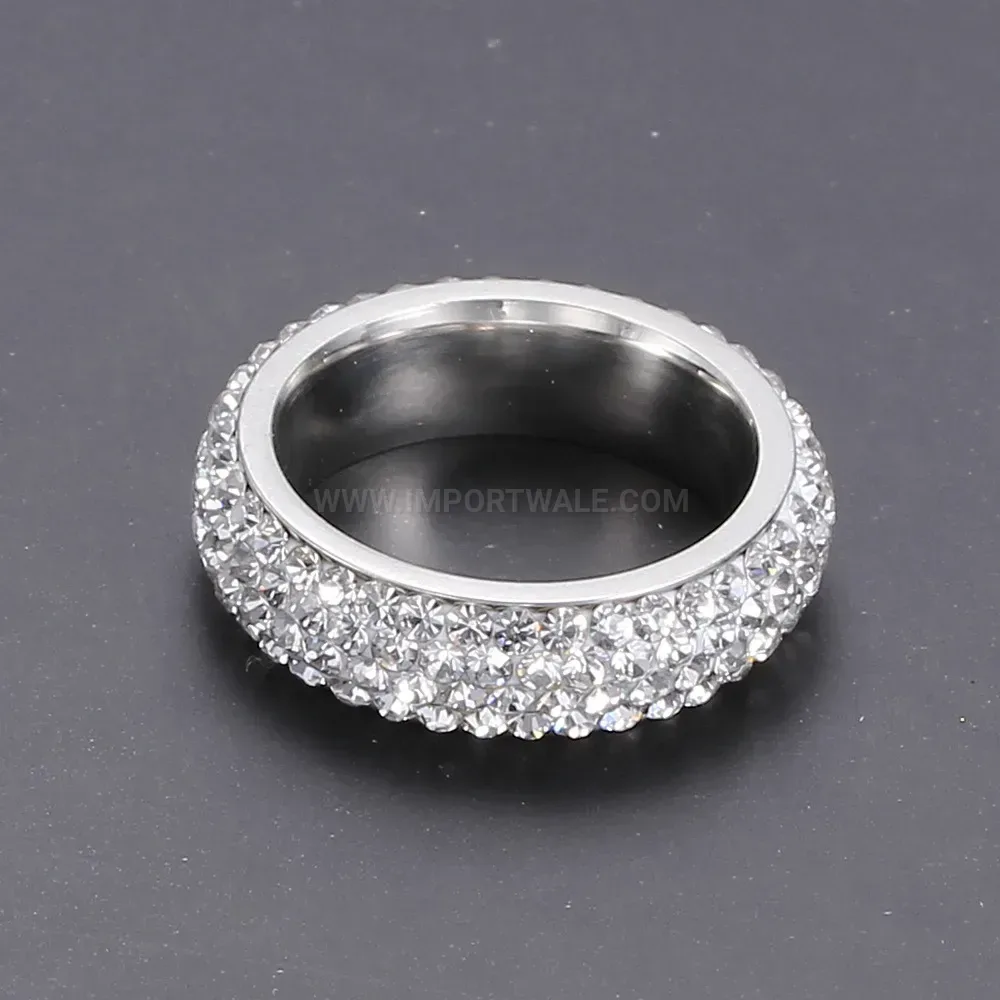 Five-Row Crystal Inlaid Stainless Steel Band Ring