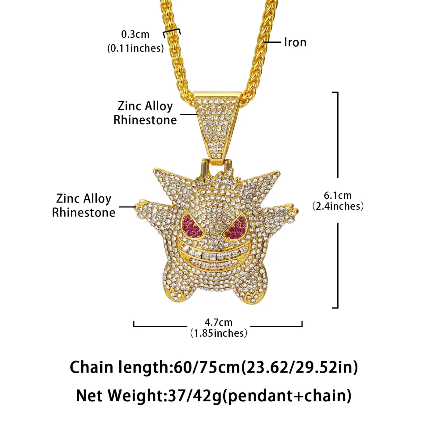 Iced Out Cartoon Character Alloy Pendant Wheat Chain Necklace