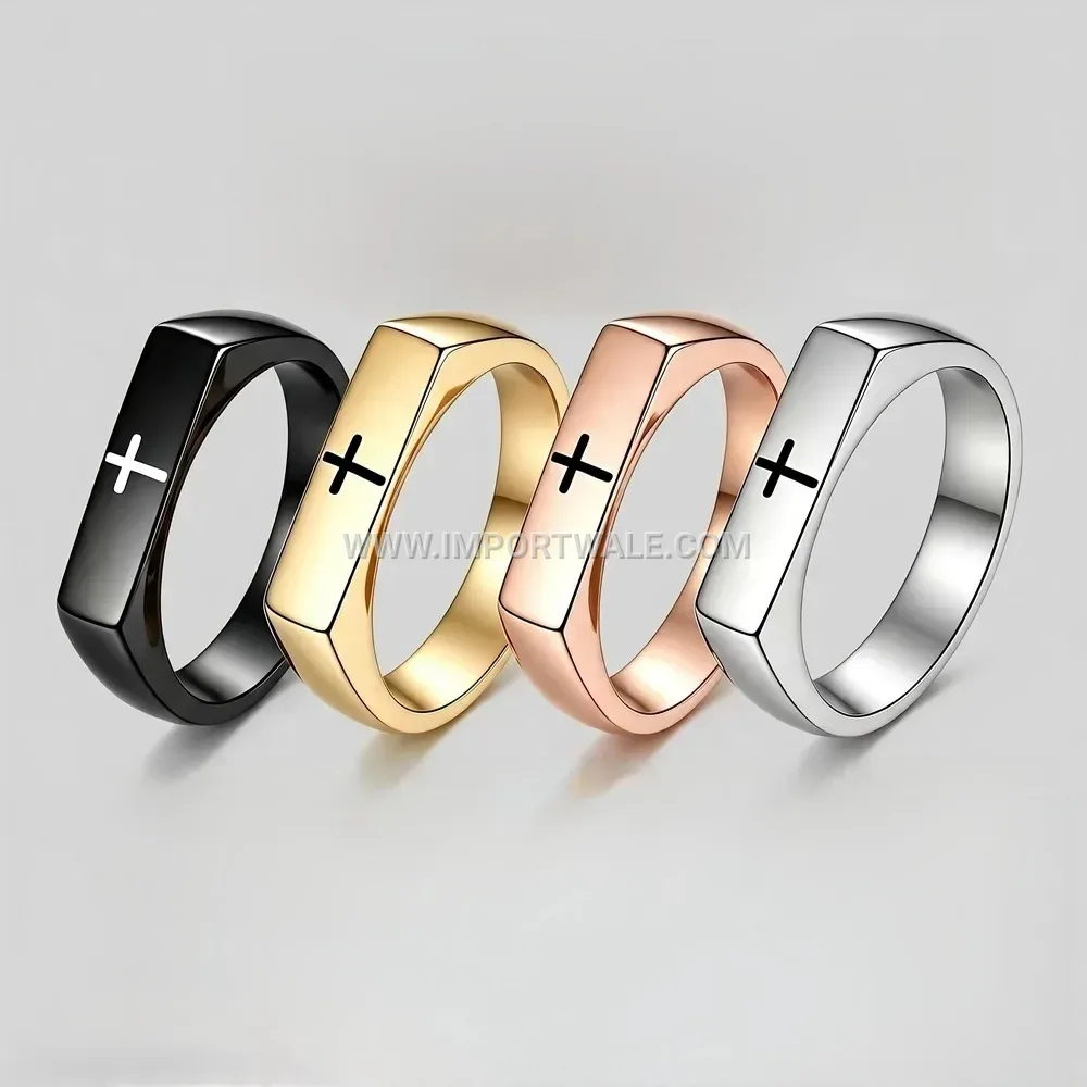 Christian Cross Engraved Stainless Steel Eternity Band
