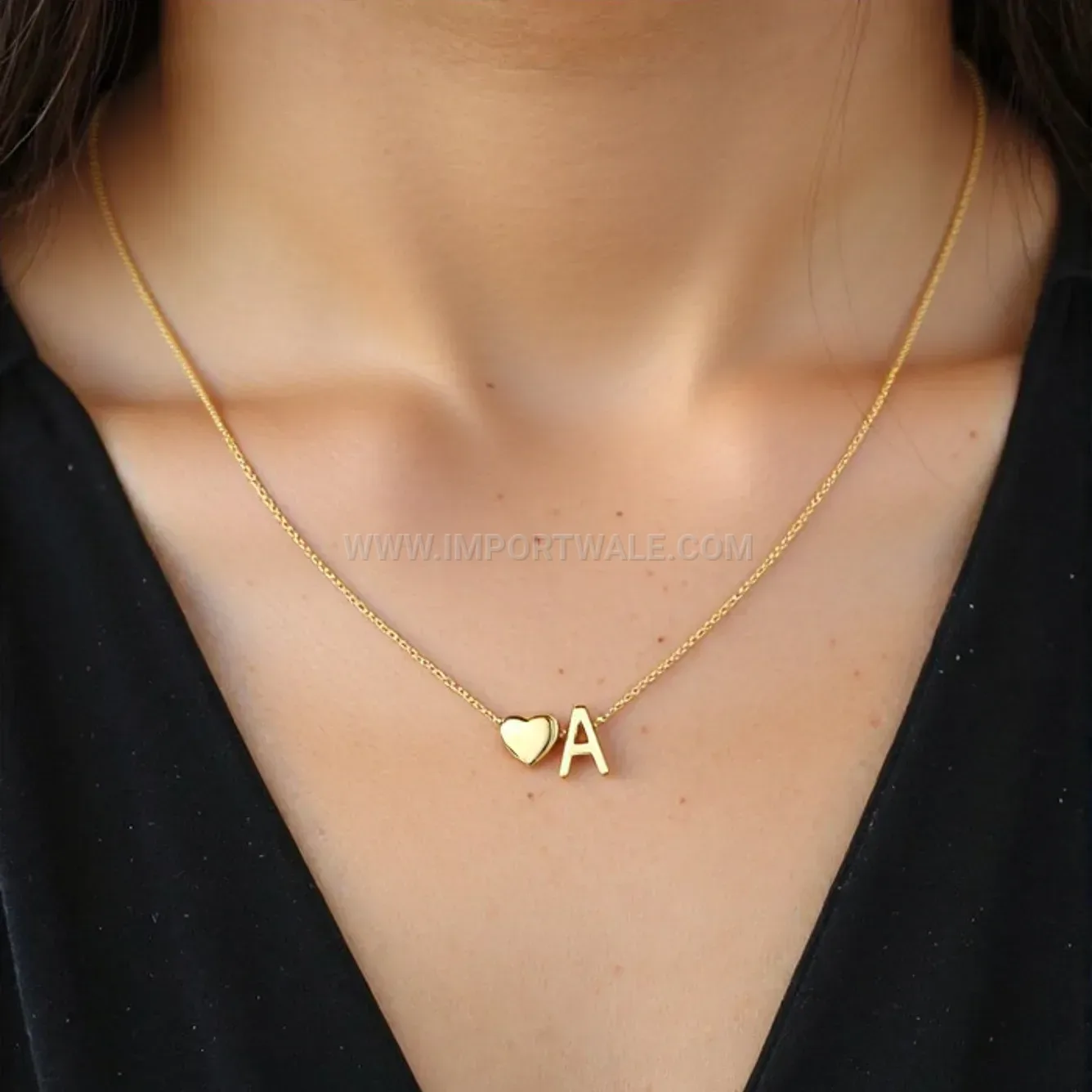 Personalized Stainless Steel Initial Letter Heart Pendant Necklace