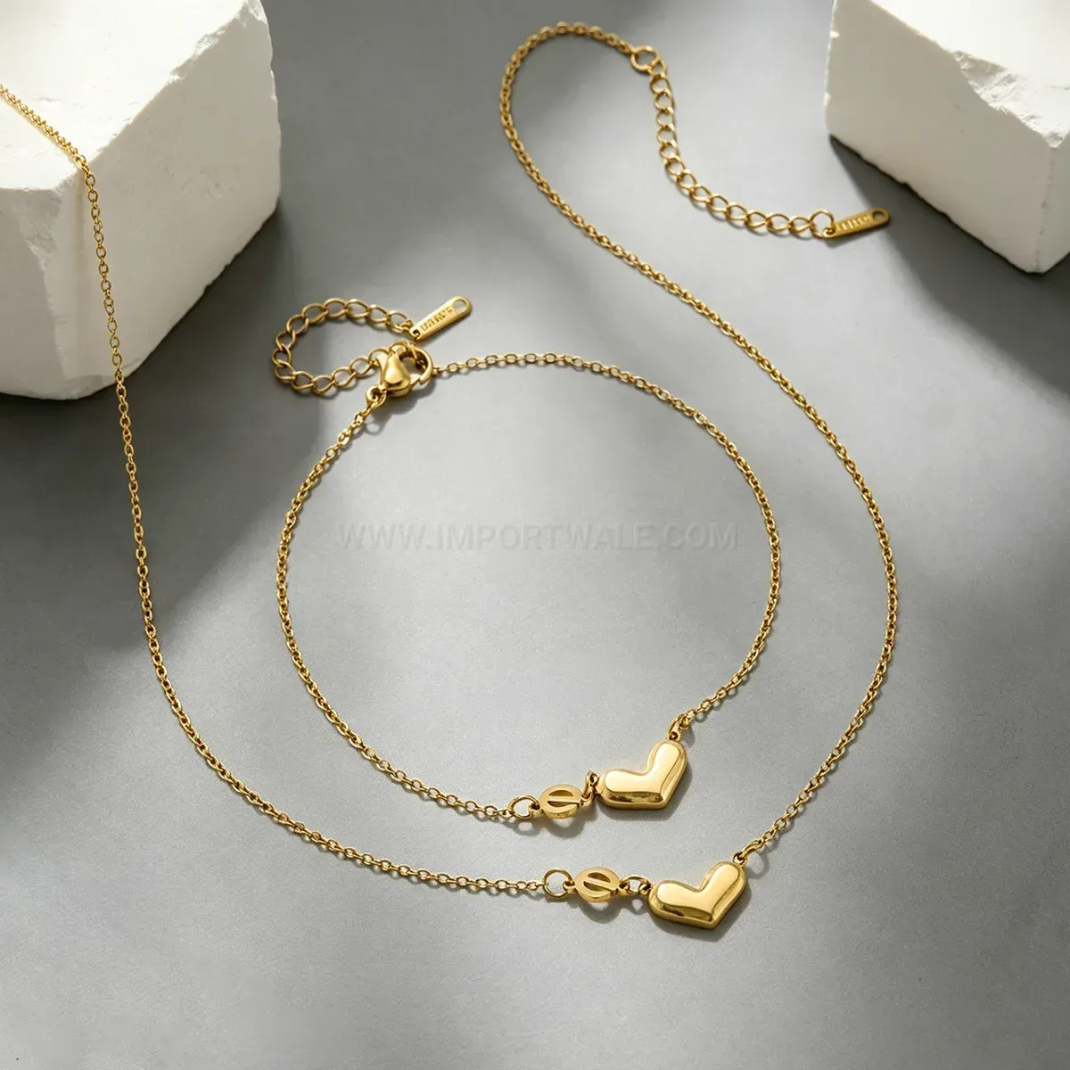 Elegant Dainty Stainless Steel 3D Heart Pendant Jewelry Set