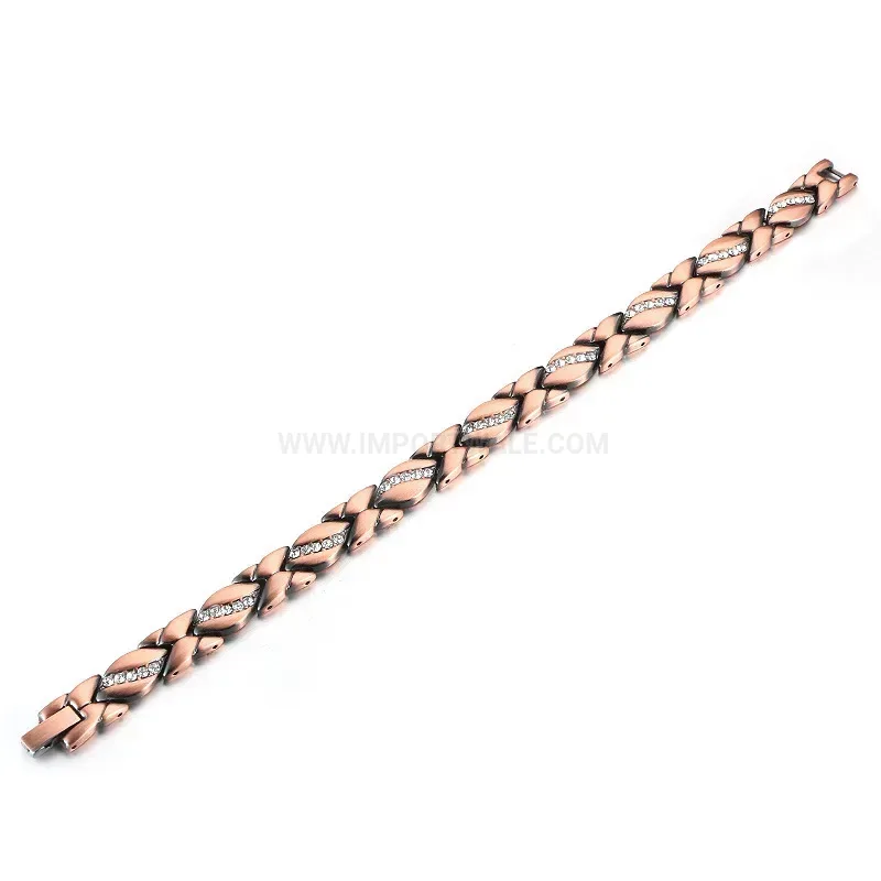 Stylish Vintage Red Copper Rhinestone Inlaid Bio Magnetic Bracelet