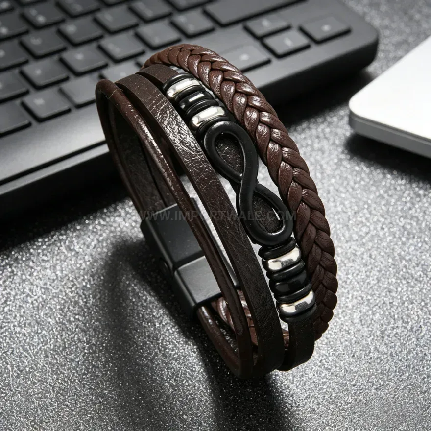 Chic Braided PU Leather Infinity Charm Bracelet With Magnetic Clasp