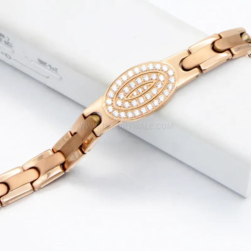 Stylish Sparkling Rose Gold Titanium Bio Bracelet Embedded with Black Hematite