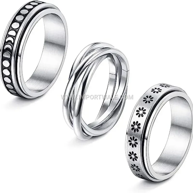 Rotating Stress Relief Stainless Steel Spinner Wedding Band