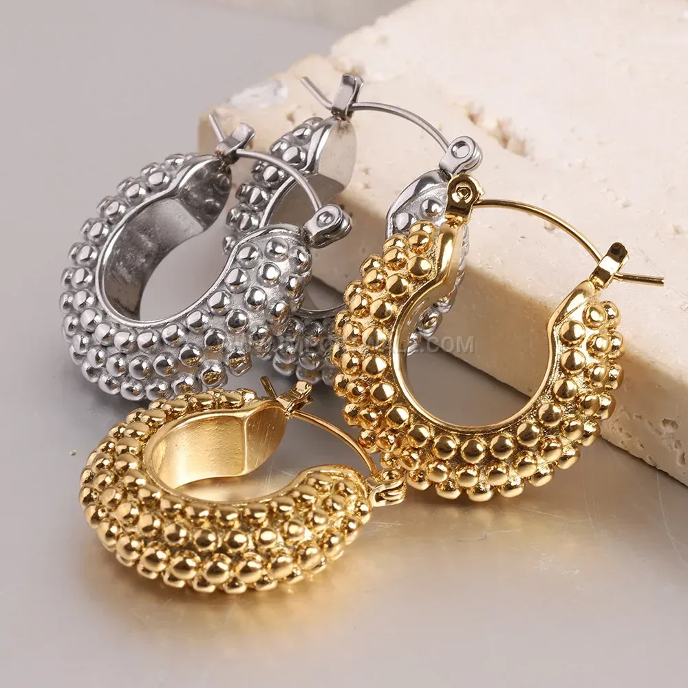 Textured Stainless Steel Oval Drop Earrings