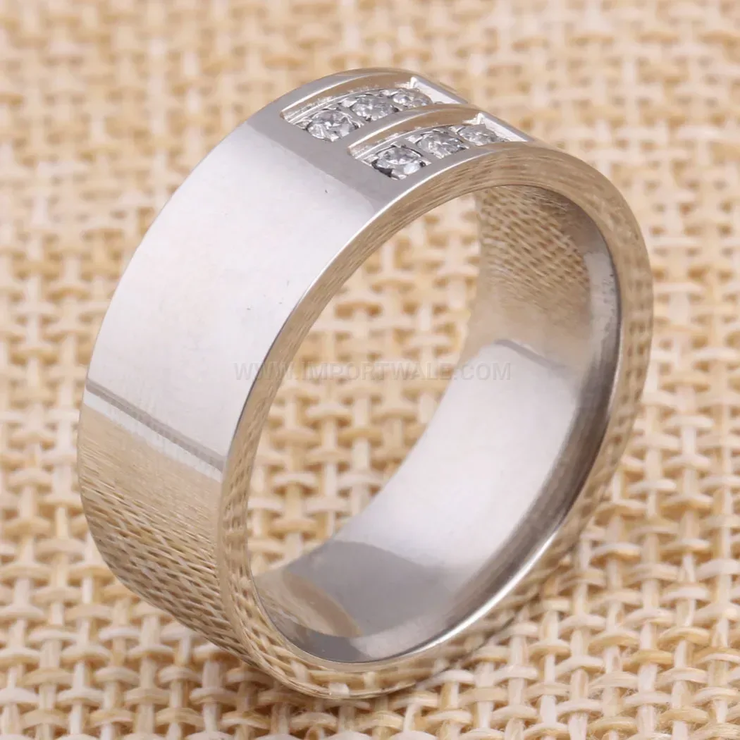Black Enamel Stainless Steel Ring with Zircon Accent