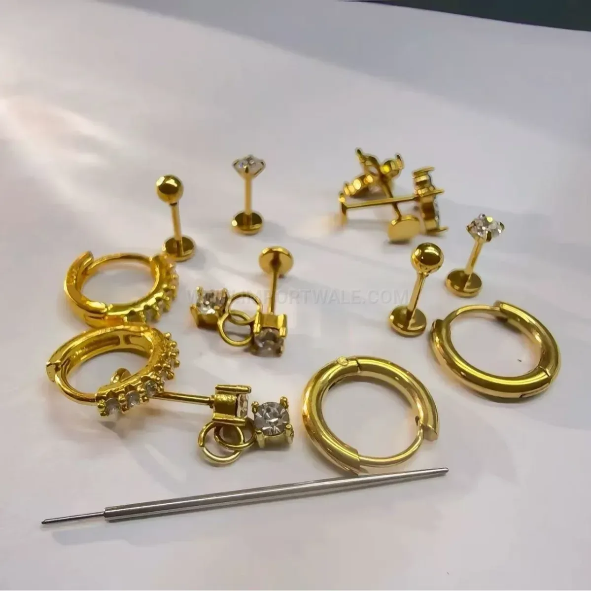 Elegant Stainless Steel Zircon Nose Ring and Lip Piercing Set