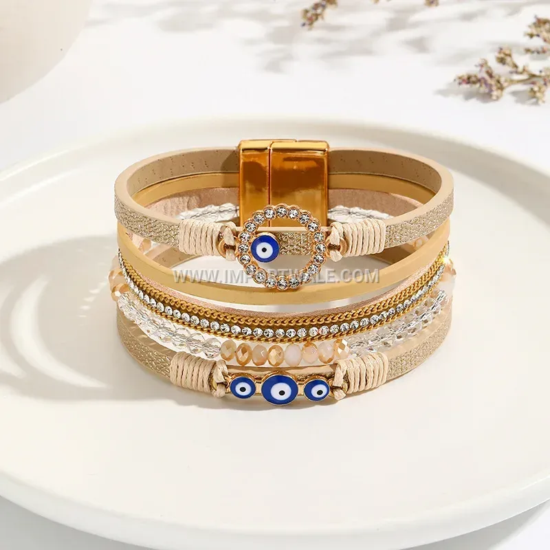 Handwoven Vintage Leather Cuff Bracelet With Alloy Magnetic Clasp