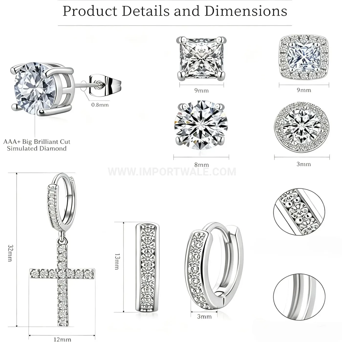Premium Stainless Steel Cross Motif Stud and Hoop Earring Set