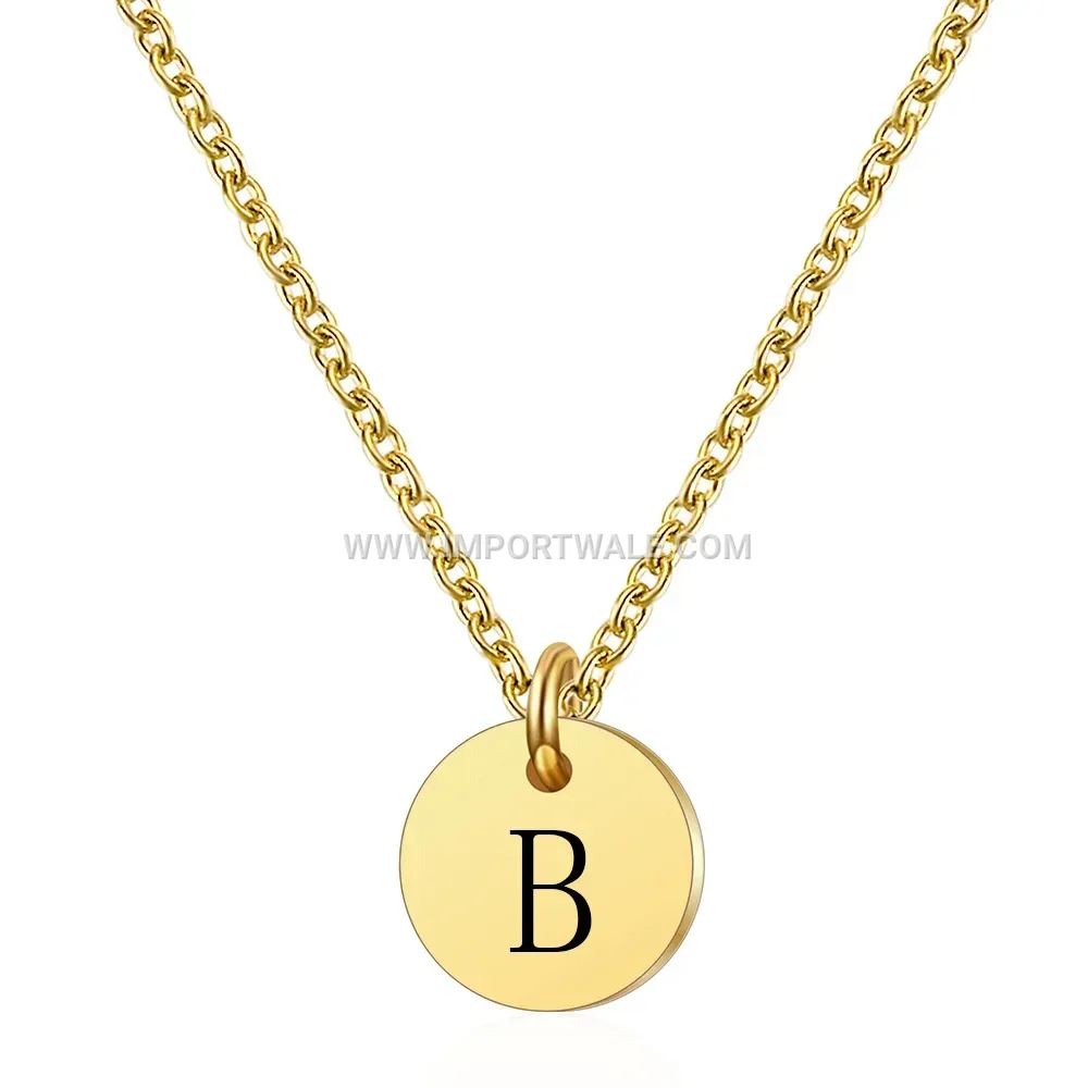 Engraved Initial Disc Stainless Steel Necklace